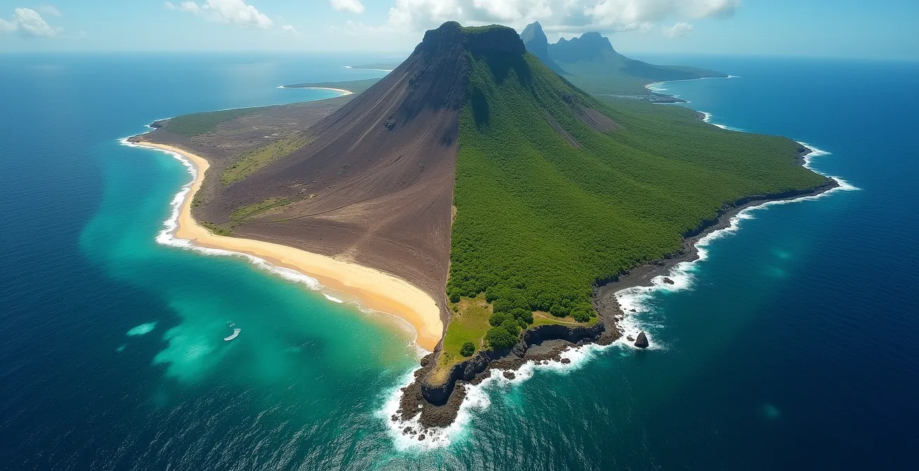 Carte aérienne de La Réunion montrant les différentes zones touristiques colorées avec routes principales