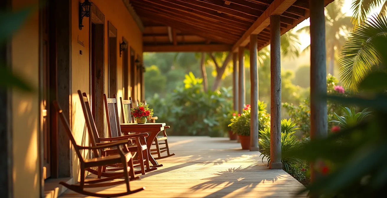 Case créole traditionnelle avec sa varangue accueillante dans un jardin tropical