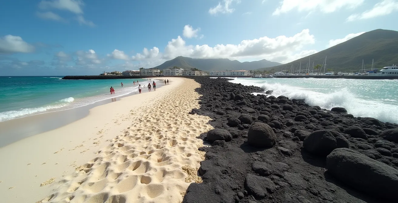 Contraste entre l'accumulation de sable d'un côté du port et l'érosion de l'autre côté à Saint-Gilles