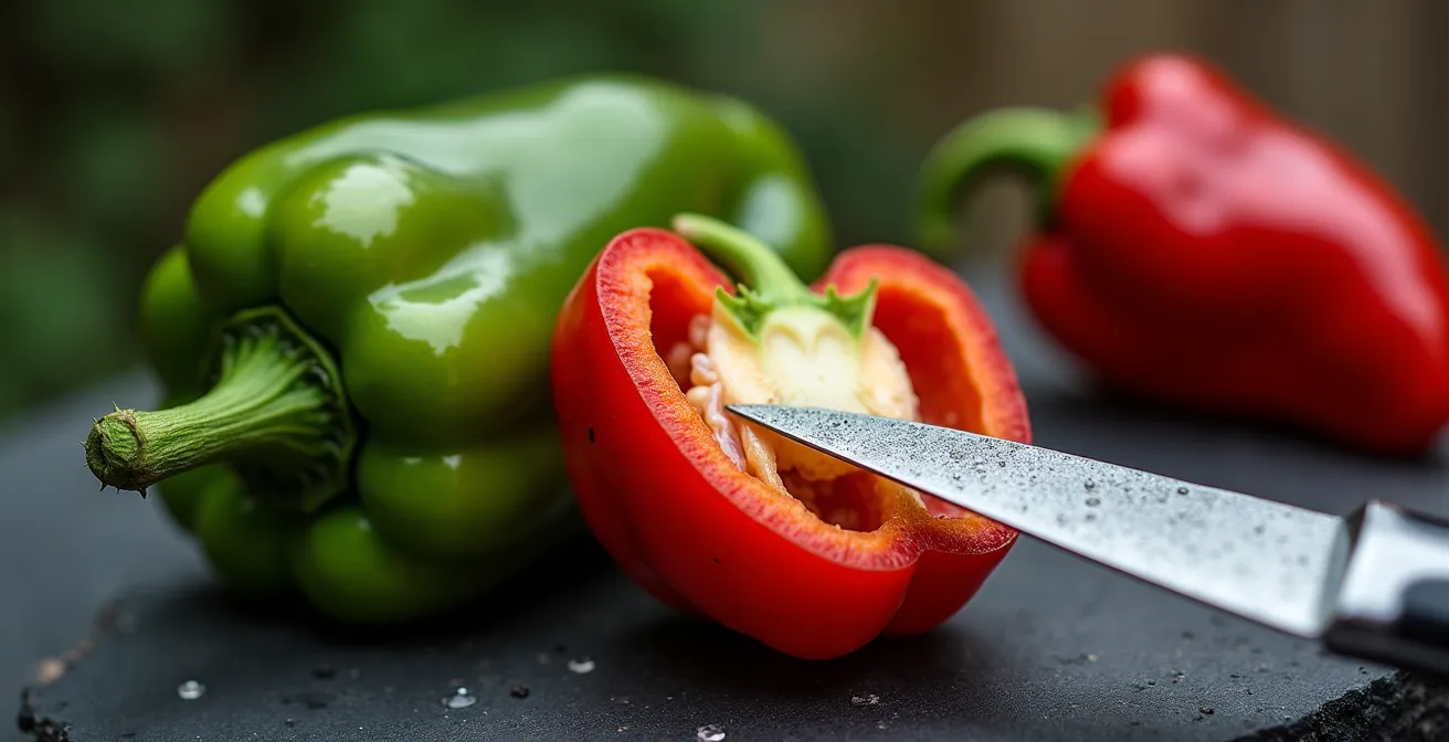 Gros plan macro sur les piments cabri et oiseau de La Réunion avec technique de préparation sécurisée