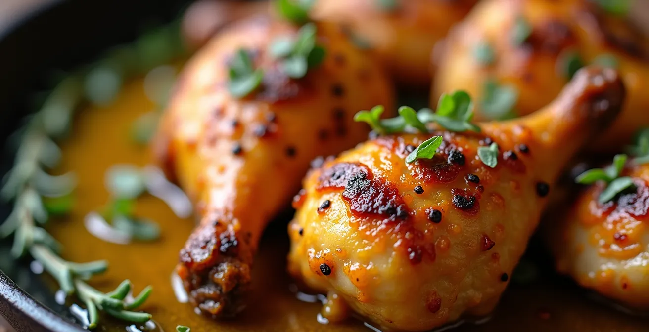 Gros plan sur la texture d'un poulet fermier doré avec sa peau croustillante et sa chair juteuse